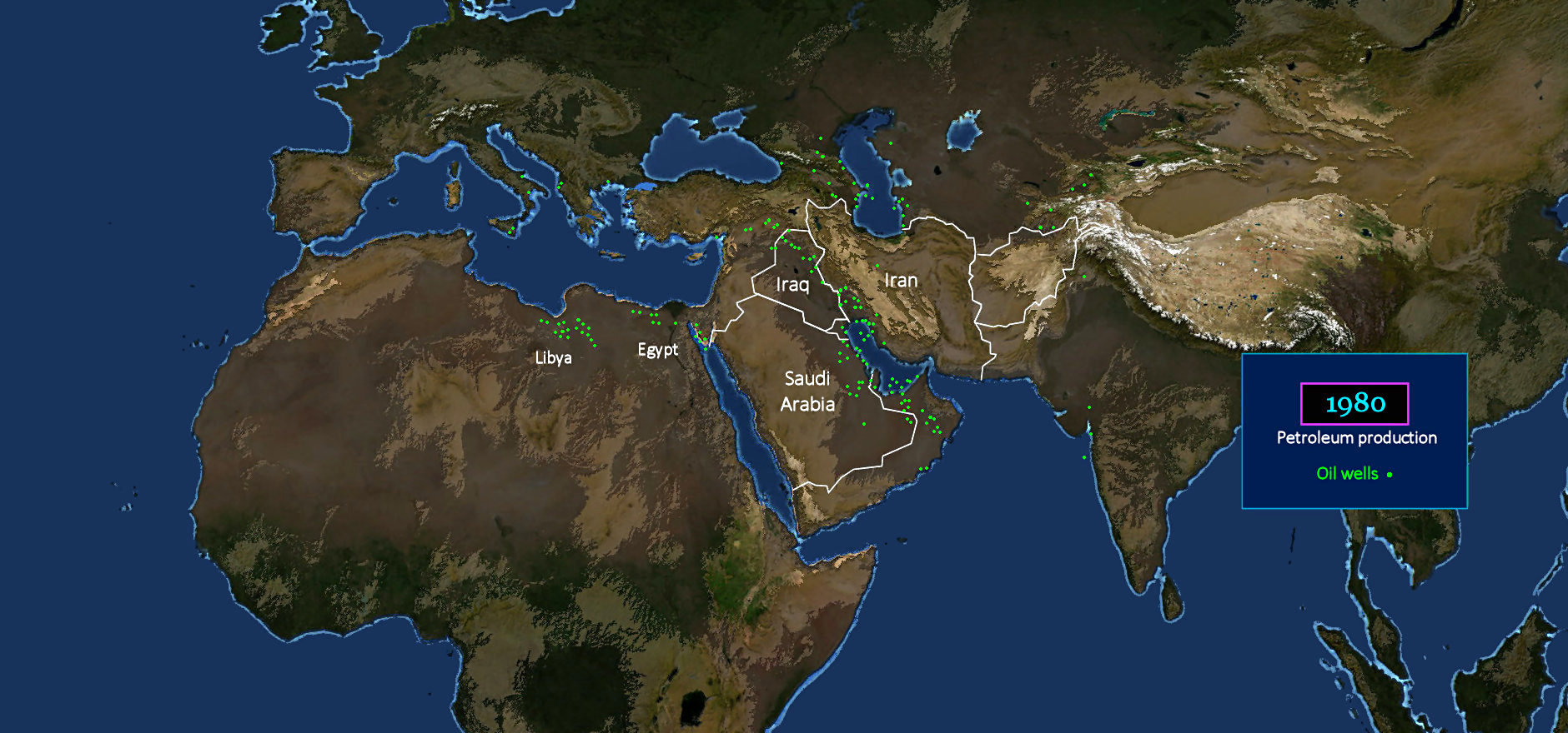 Iranian Revolution, oil well sites, 1980 map